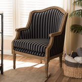 Charlemagne Traditional French, Wood,Black and Grey Striped Accent Chair